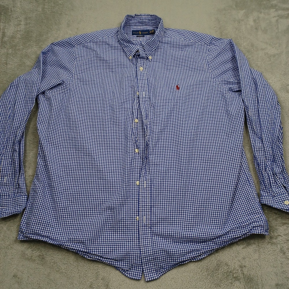 Ralph Lauren Shirt Mens XXL Blue Plaid Classic Fit Cotton Long Sleeve